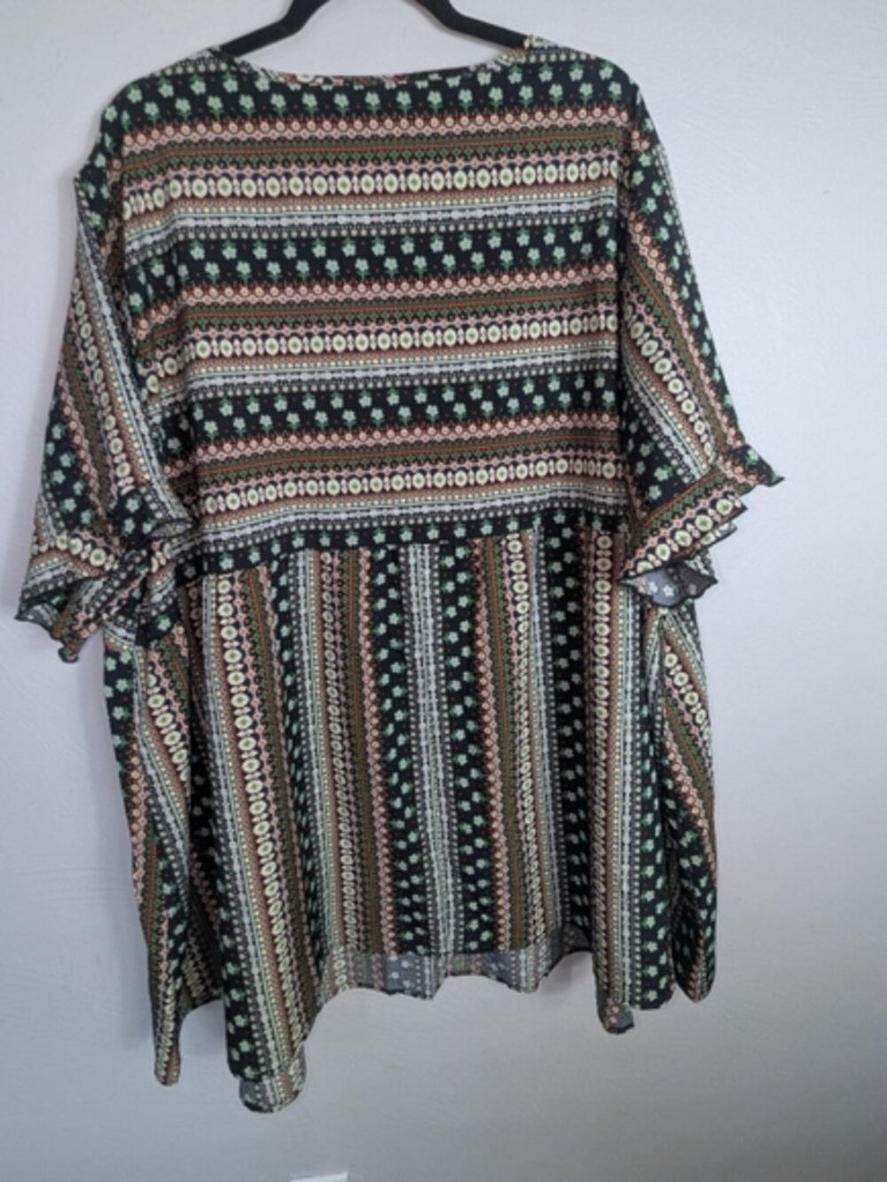 Black Micro Floral Print Babydoll Peplum Top Size - Picture 4 of 4